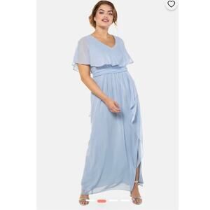 Ulla Popken Cape Layer Chiffon Event Sleeveless Maxi Dress